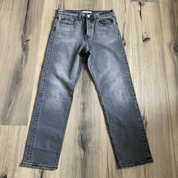 Levi's Wedgie Straight Fit Jean 27 Well Worn Black Grey High Rise Button Fly - Picture 4 of 11